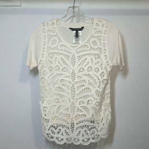 BCBGMaxAzria White/Cream Lace T-Shirt Size XS